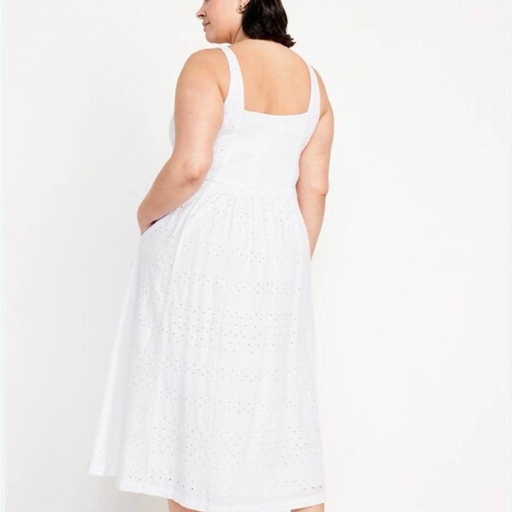 Old Navy White Eyelet Fit & Flare Midi Dress - Picture 3 of 5